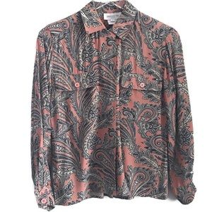 Jones New York Coral Paisley Long Sleeve Blouse